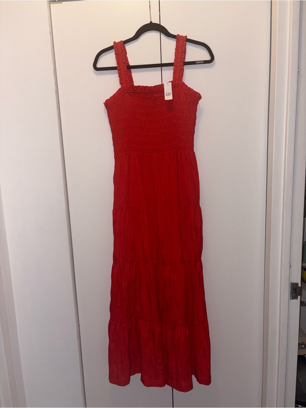 GAP Red Smocked Tiered Maxi Dress